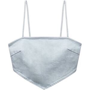 NWT Zara blue denim bandana crop top spaghetti straps zip side close medium